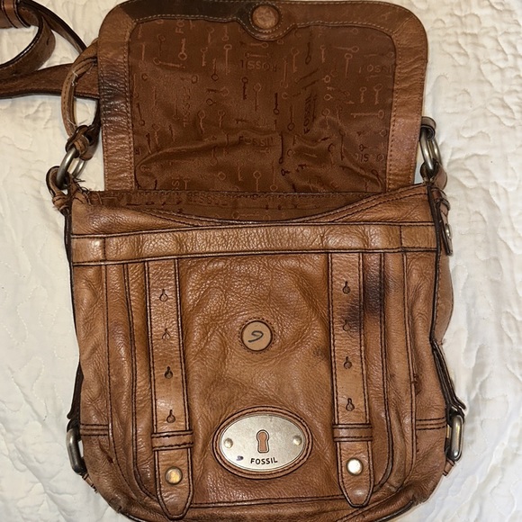 Fossil Classic Boho Rustic Versatile Brown Pebbled Leather Crossbody Bag Purse - Picture 3 of 6